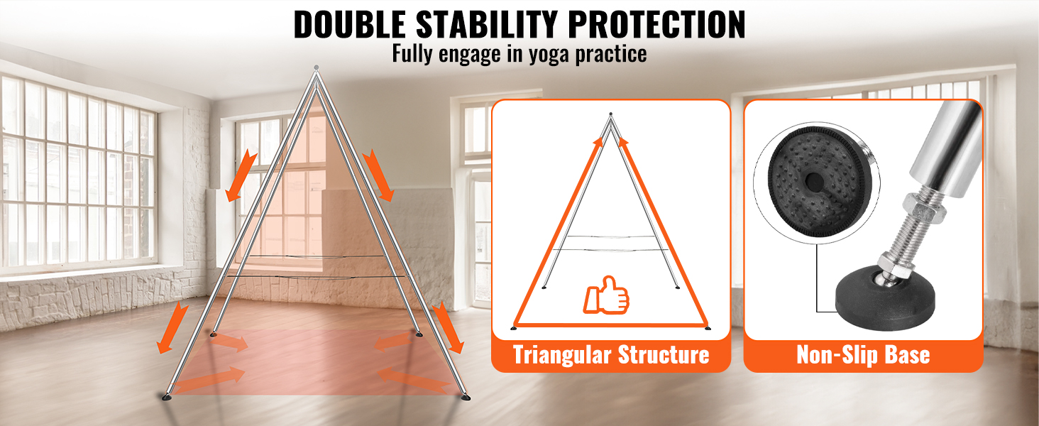 VEVOR aerial yoga frame with triangular structure and non-slip base for double stability protection.