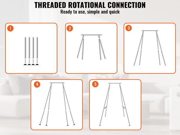 assembly steps for the VEVOR aerial yoga frame, showcasing five sequential illustrations for setup.