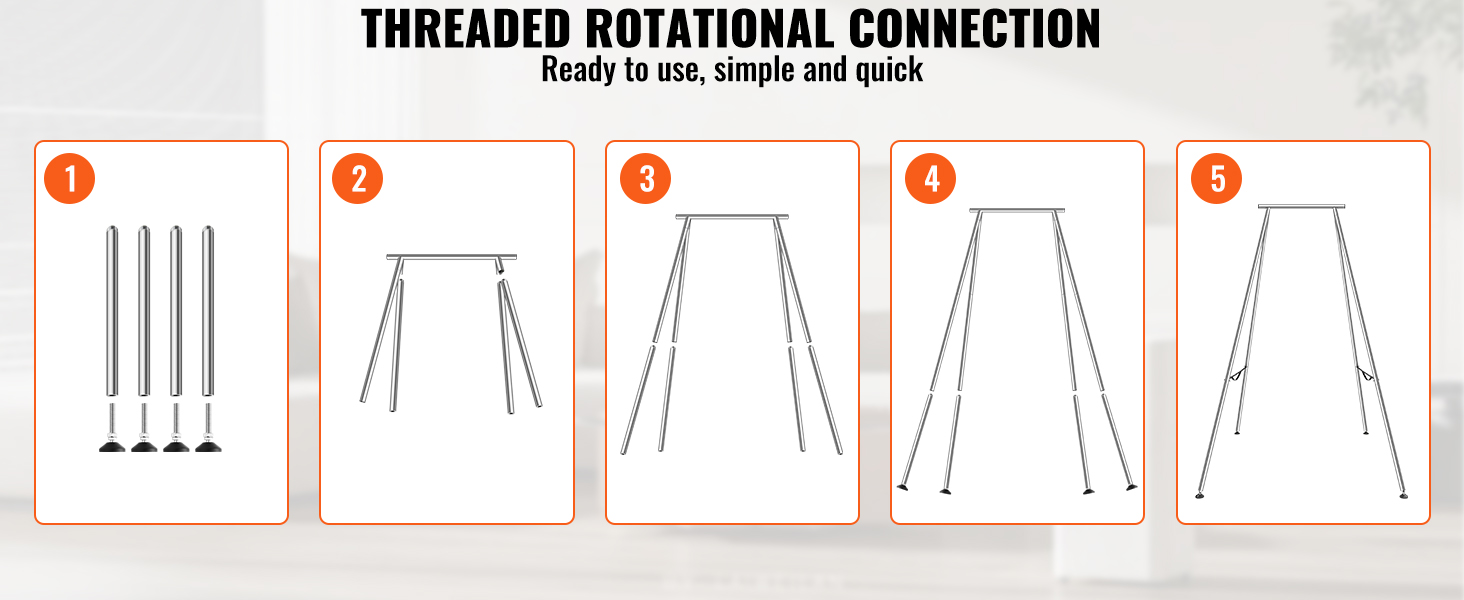assembly steps for the VEVOR aerial yoga frame, showcasing five sequential illustrations for setup.