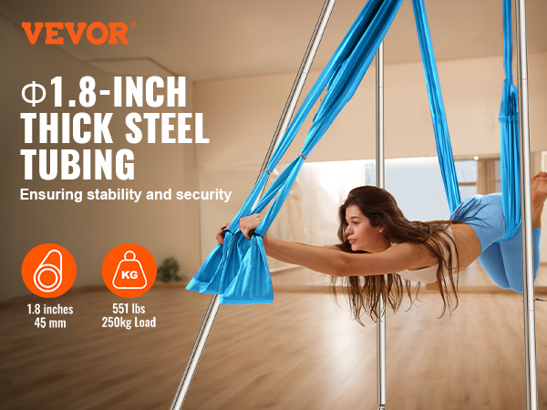 VEVOR aerial yoga frame with 1.8-inch thick steel tubing ensures stability and security for aerial yoga.