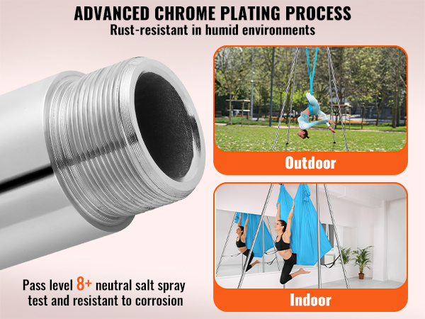 VEVOR aerial yoga frame: rust-resistant chrome plating for indoor and outdoor use.