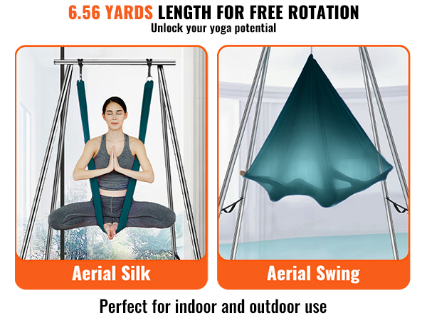 VEVOR aerial yoga frame showcasing aerial silk and aerial swing setups, ideal for indoor and outdoor use.