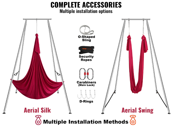 VEVOR aerial yoga hammock with complete accessories, featuring aerial silk, aerial swing, carabiners, d-rings, and security ropes.