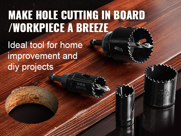 VEVOR hole saw kit; ideal for cutting wood, plastic, metal, and pvc boards for diy projects.