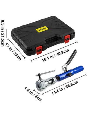 VEVOR hydraulic flaring tool kit with black carrying case and red clasps.