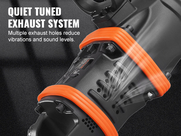 VEVOR pneimatiskais triecienskrūvgriezis ar klusu, regulētu izplūdes sistēmu, kas samazina vibrācijas un trokšņa līmeni.