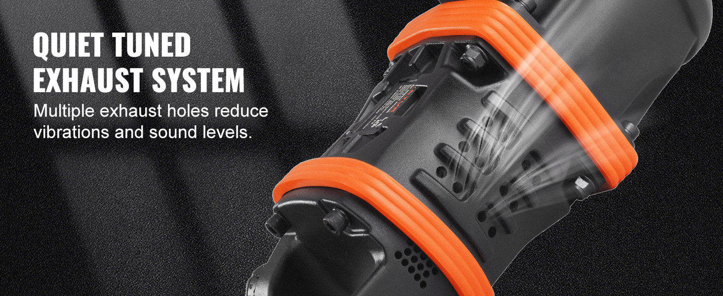 VEVOR pneimatiskais triecienskrūvgriezis ar klusu, regulētu izplūdes sistēmu, kas samazina vibrācijas un trokšņa līmeni.