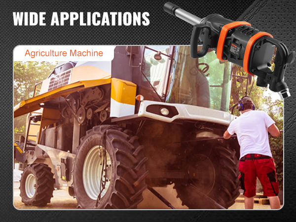 VEVOR pneimatiskā triecienskrūvgrieža demonstrācija par tā lietošanu lauksaimniecības mašīnās, demonstrējot plašas pielietojuma priekšrocības.