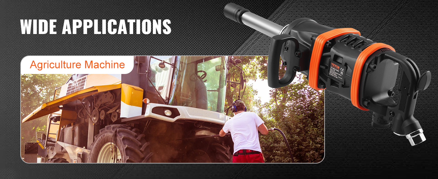 VEVOR pneimatiskā triecienskrūvgrieža demonstrācija par tā lietošanu lauksaimniecības mašīnās, demonstrējot plašas pielietojuma priekšrocības.