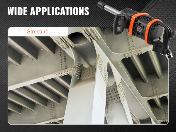 VEVOR pneimatiskais triecienskrūvgriezis, kas demonstrē plašu pielietojumu konstrukciju montāžās.