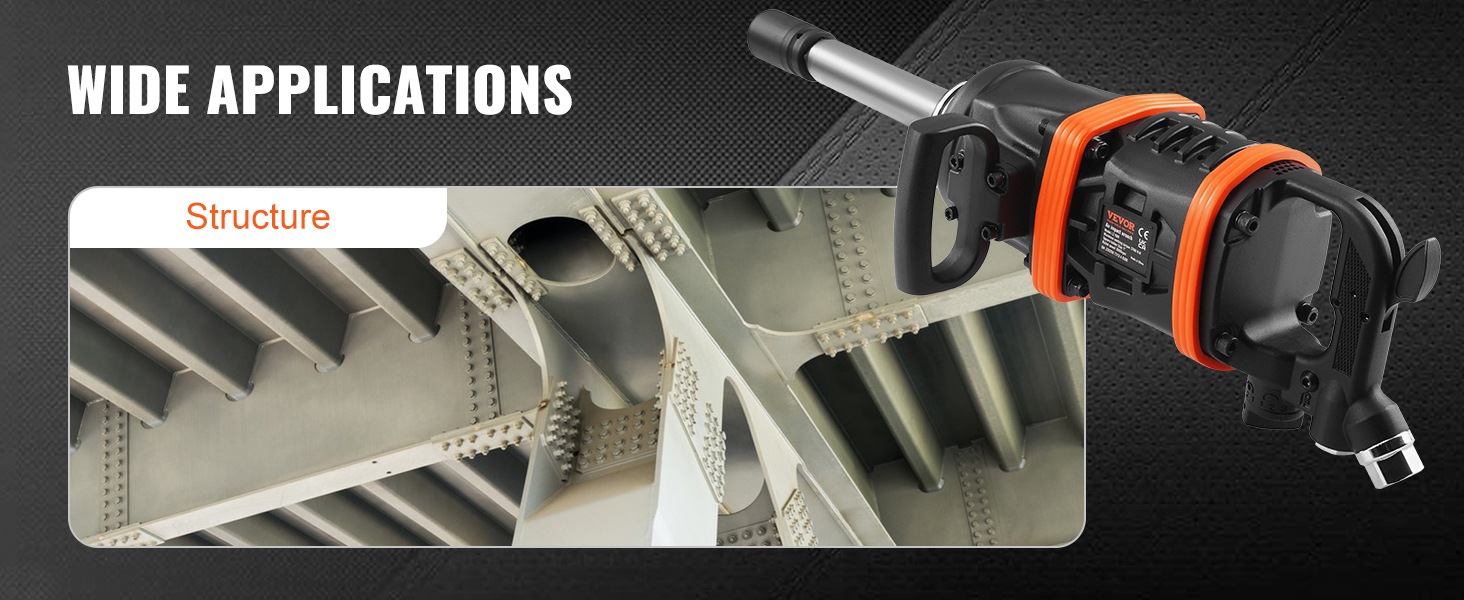 VEVOR pneimatiskais triecienskrūvgriezis, kas demonstrē plašu pielietojumu konstrukciju montāžās.