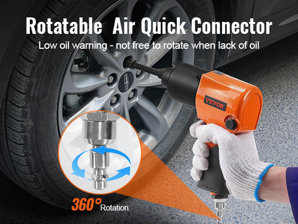 VEVOR pneimatiskais triecienskrūvgriezis ar rotējošu gaisa ātro savienotāju lietošanai uz automašīnas riepas, ar 360° rotāciju.