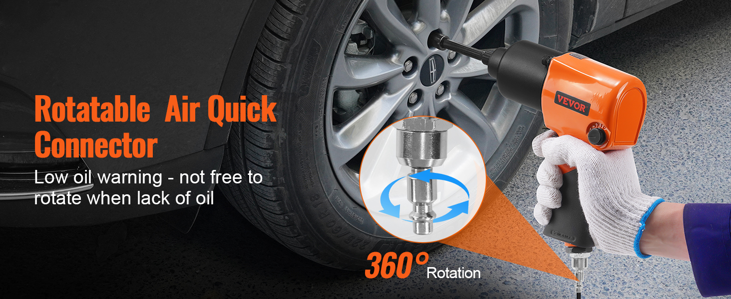 VEVOR pneimatiskais triecienskrūvgriezis ar rotējošu gaisa ātro savienotāju lietošanai uz automašīnas riepas, ar 360° rotāciju.
