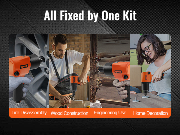 VEVOR pneimatiskais triecienskrūvgriezis riepu demontāžai, koka konstrukcijām, inženiertehniskiem nolūkiem un mājas dekorēšanai.