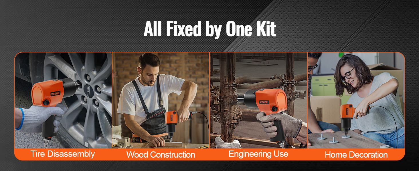 VEVOR pneimatiskais triecienskrūvgriezis riepu demontāžai, koka konstrukcijām, inženiertehniskiem nolūkiem un mājas dekorēšanai.