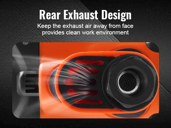 VEVOR pneimatiskā triecienskrūvgrieža aizmugurējā izplūdes konstrukcija tīrākai darba videi.