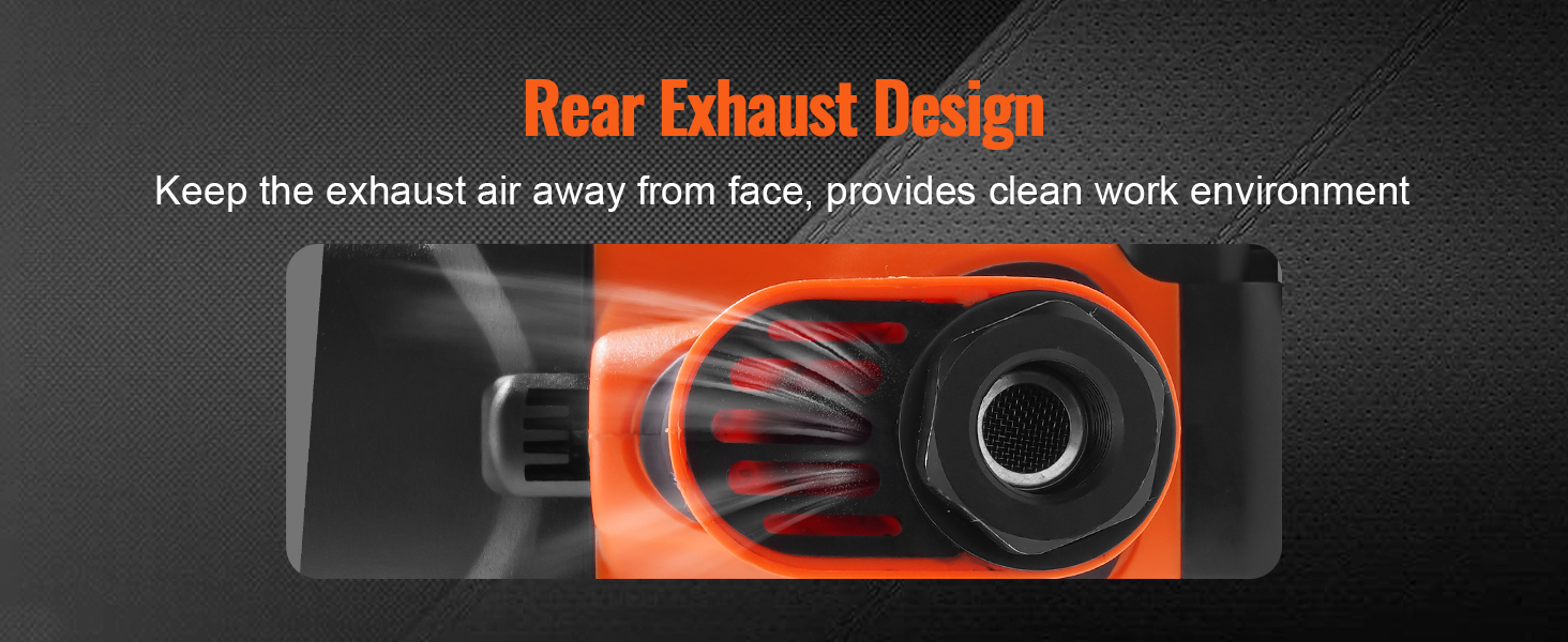 VEVOR pneimatiskā triecienskrūvgrieža aizmugurējā izplūdes konstrukcija tīrākai darba videi.