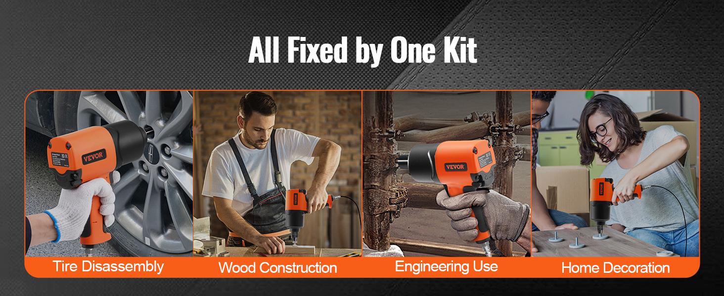 VEVOR pneimatiskais triecienskrūvgriezis riepu demontāžai, koka konstrukcijām, inženiertehniskajiem un mājas dekorēšanas darbiem.