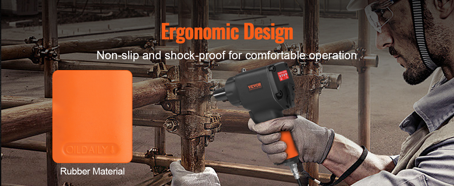 töötaja, kasutades VEVOR õhu mõju wrench koos ergonoomiline disain tööstus seadistus.