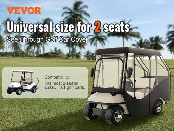 VEVOR golf cart enclosure for 2-seater ezgo txt golf carts, see-through cover on a golf course.