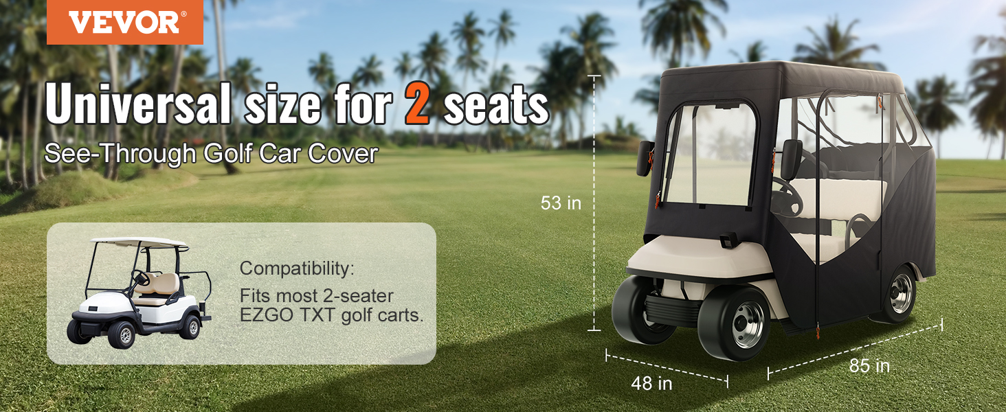 VEVOR golf cart enclosure for 2-seater ezgo txt golf carts, see-through cover on a golf course.