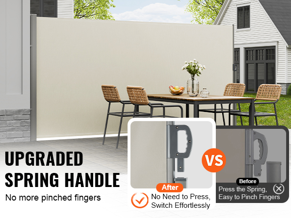 upgraded spring handle for the VEVOR retractable side awning, no more pinched fingers, effortless switch.