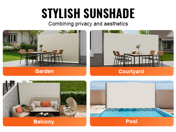 stylish sunshade for garden, courtyard, balcony, and pool areas for privacy with VEVOR retractable side awning.