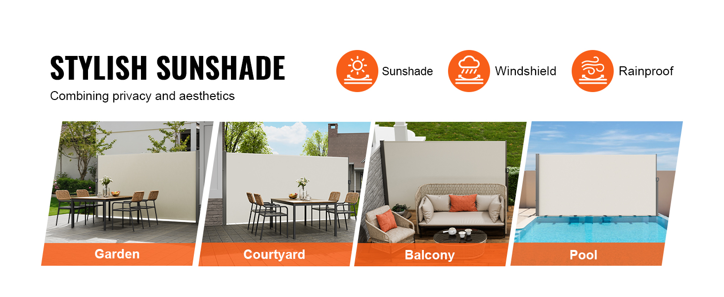 stylish sunshade for garden, courtyard, balcony, and pool areas for privacy with VEVOR retractable side awning.