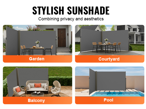 stylish VEVOR retractable side awning for garden, courtyard, balcony, pool; sunshade, rainproof.