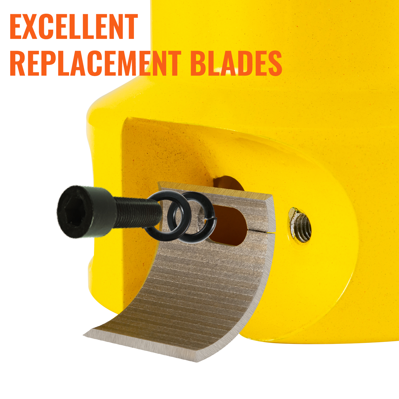 VEVOR tenon cutter with excellent replacement blades and hardware against a yellow background.