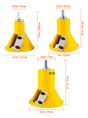 yellow VEVOR grounding clamp with sizes labeled, showing different dimensions.