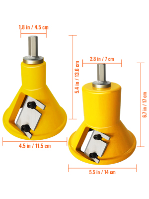 yellow VEVOR tenon cutter with dimensions labeled, includes blade and handle for woodworking.
