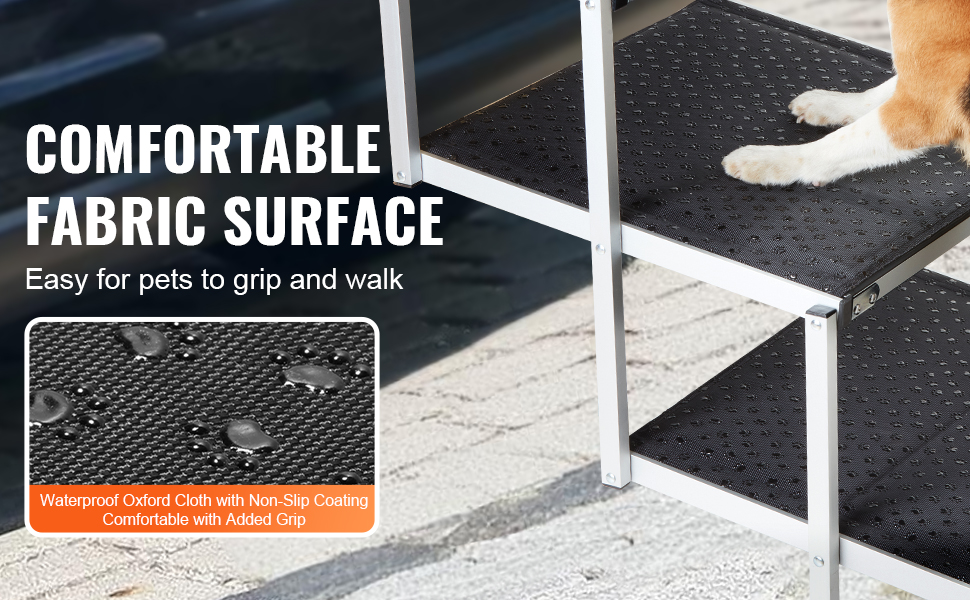 VEVOR dog steps with waterproof non-slip oxford cloth, ideal for pet comfort and grip.