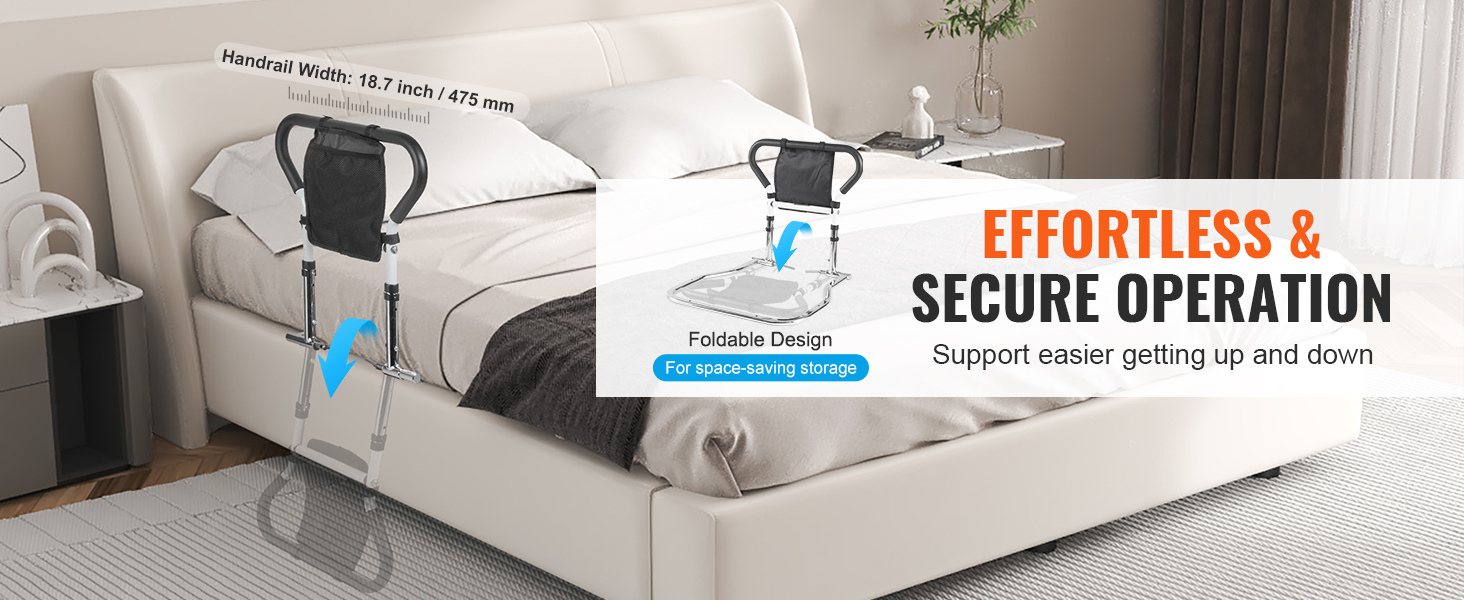VEVOR bed rails with foldable design for secure and effortless operation, support for getting up easily.