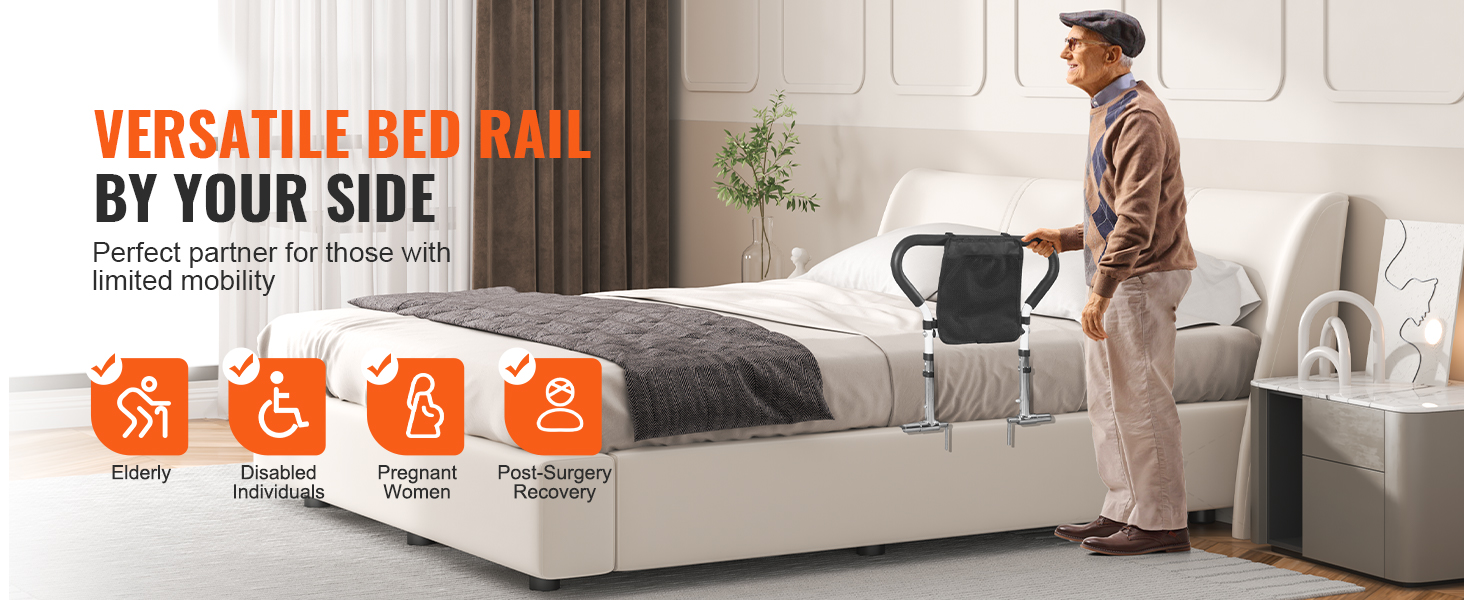 VEVOR bed rails for elderly, disabled, pregnant women, and post-surgery recovery, providing mobility aid.