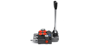 VEVOR hydraulic control valve with lever and red adjustment knobs, isolated on white background.