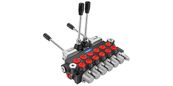 VEVOR hydraulic control valve with dual levers and red and gray ports.