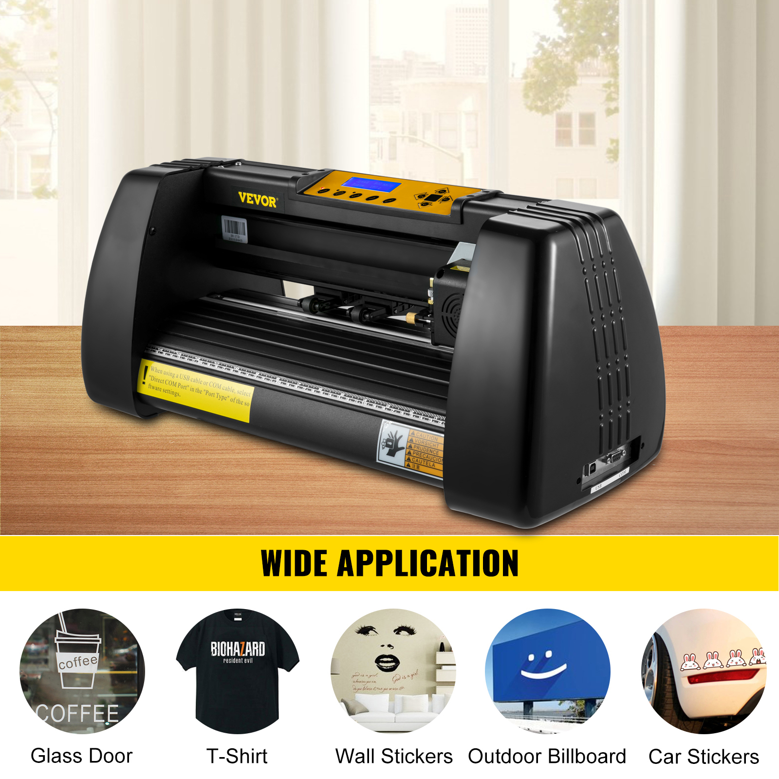 VEVOR vinyl cutter plotter for glass doors, t-shirts, wall stickers, billboards, and car stickers.