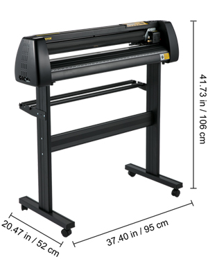 VEVOR vinyl cutter standing machine with dimensions of 106x95x52cm in black finish.