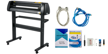 VEVOR vinyl cutter with stand, cables, software, and accessories.