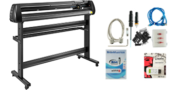 VEVOR vinyl cutter with stand, cables, blades, and software components.