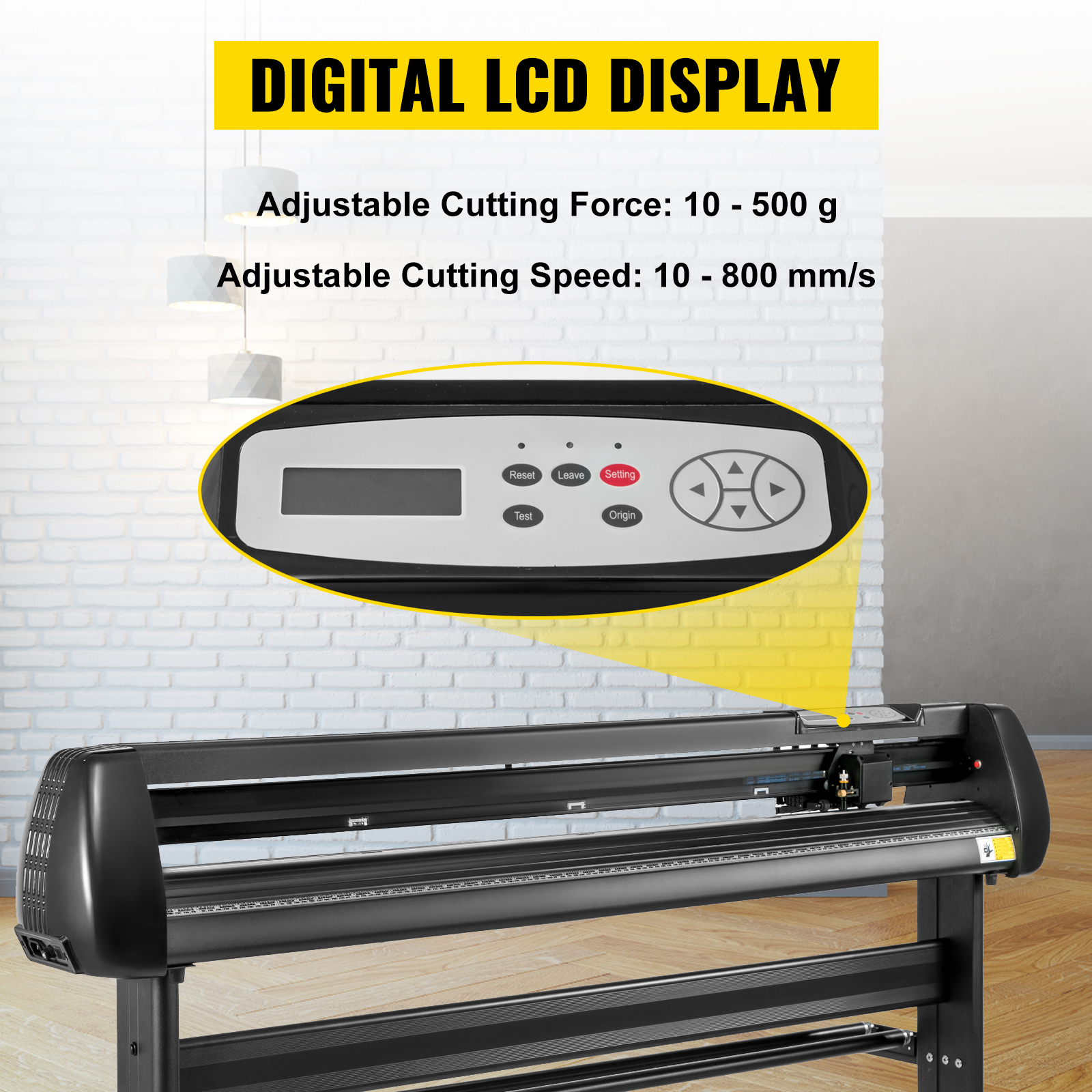 VEVOR vinyl cutter with digital lcd display, adjustable cutting force, and speed.