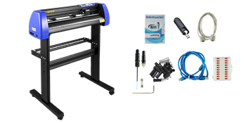 VEVOR vinyl cutter with stand and accessories, including cables and tools.