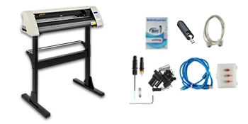 VEVOR vinyl cutter machine with accessories including cables and blades.