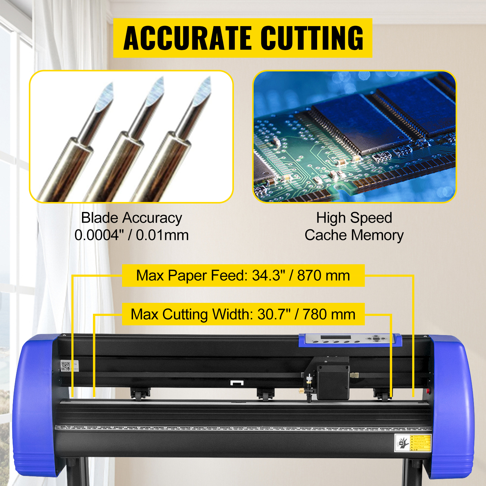 VEVOR vinyl cutter machine with blade accuracy 0.01mm and high-speed cache memory.