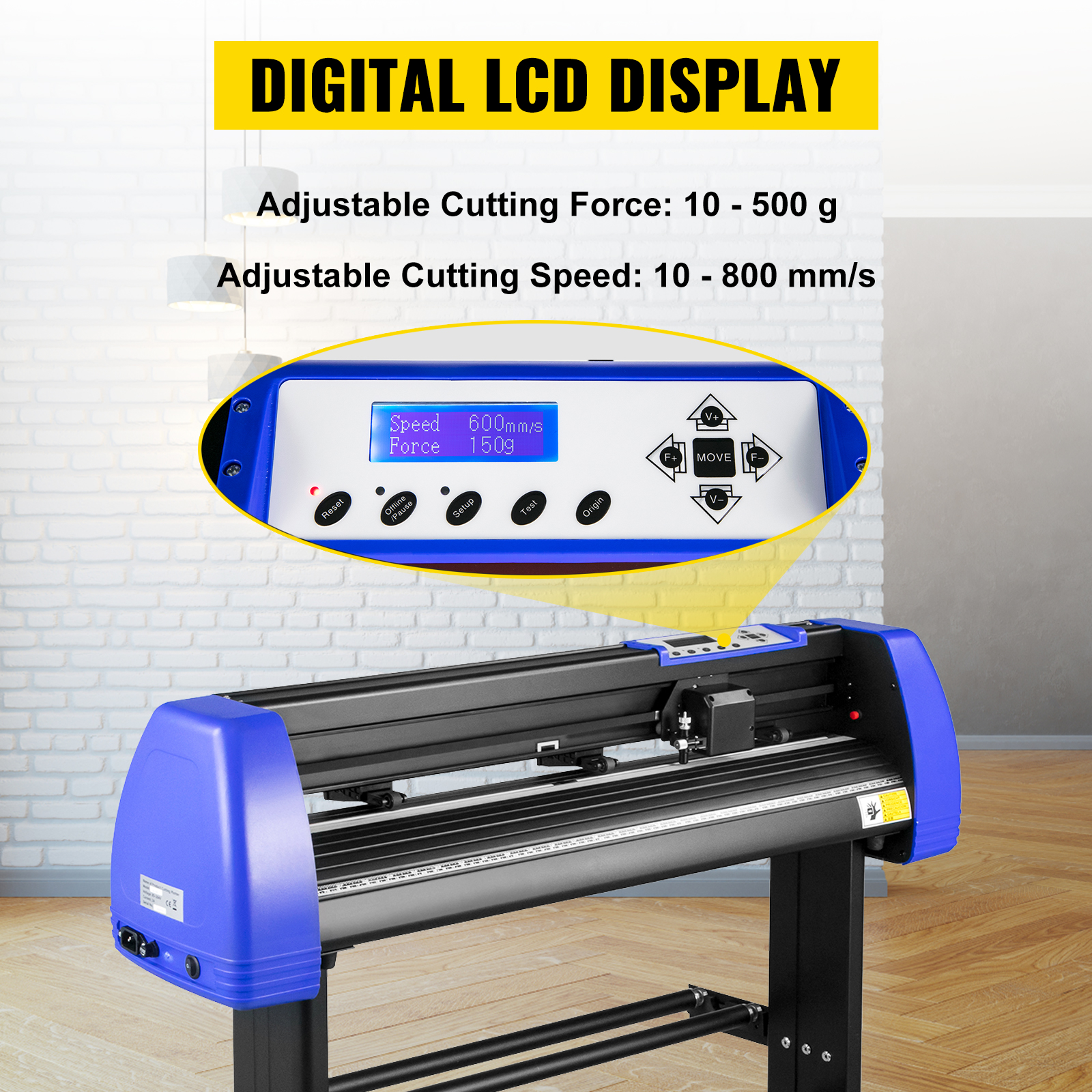 VEVOR vinyl cutter machine with digital lcd display for adjustable cutting force and speed.