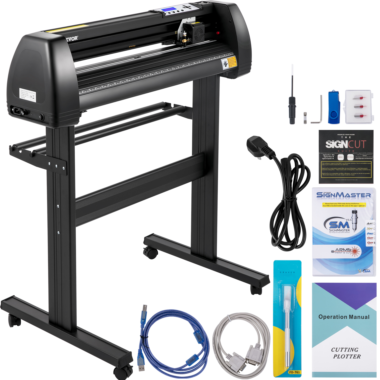 VEVOR vinyl cutter machine with accessories and software.