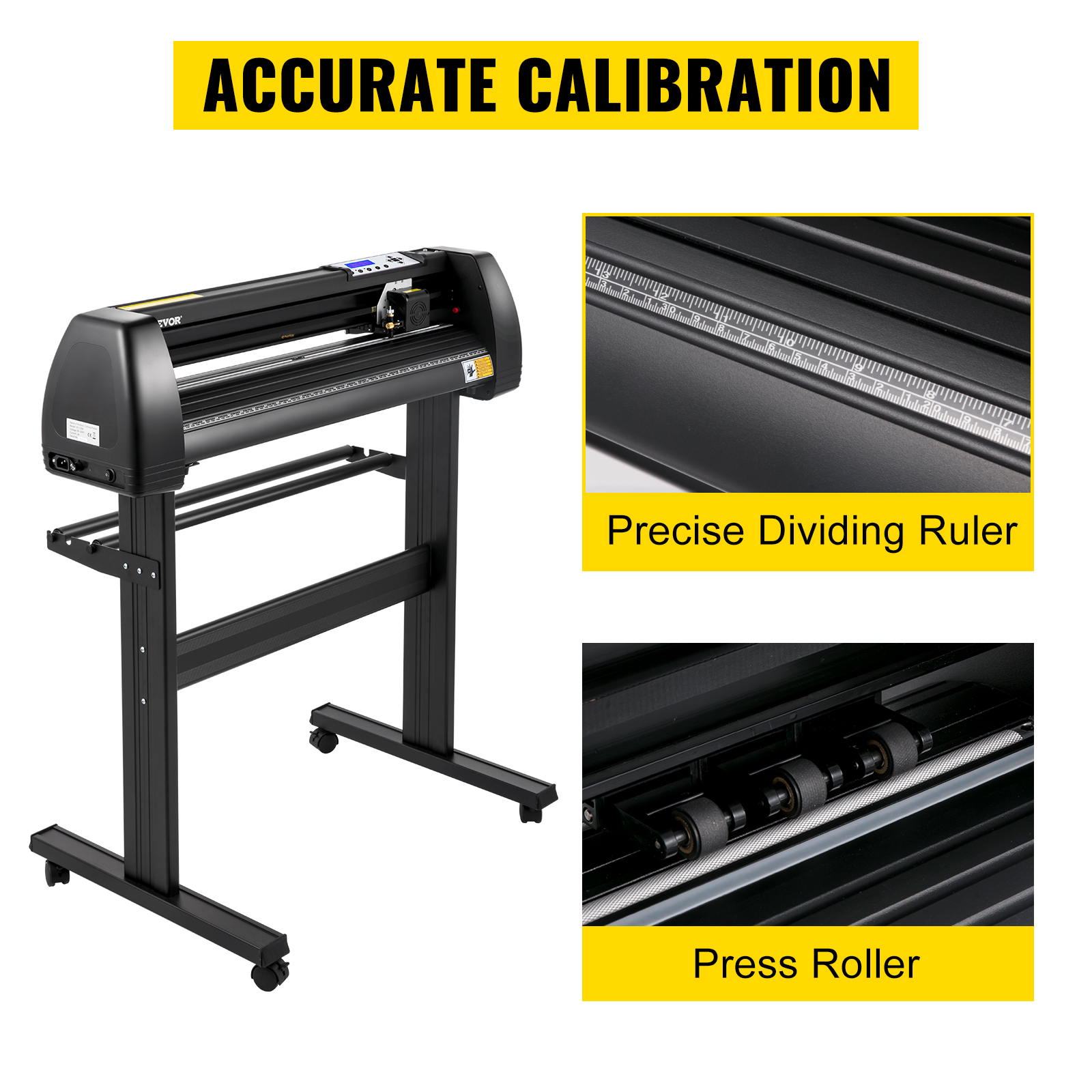 VEVOR vinyl cutter machine with precise dividing ruler and press roller for accurate calibration.