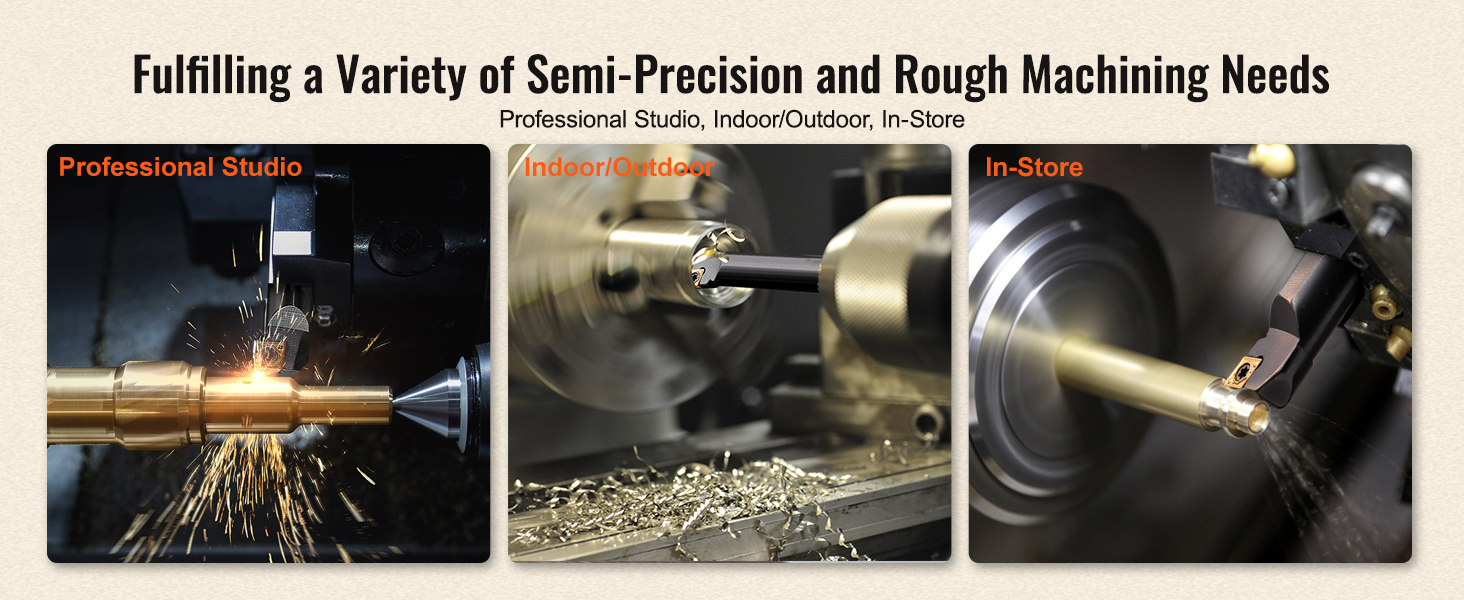 VEVOR lathe turning tool holder in professional studio, indoor/outdoor, and in-store machining.