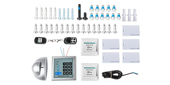 VEVOR automatic door opener with remote controls, keypad, and various hardware.